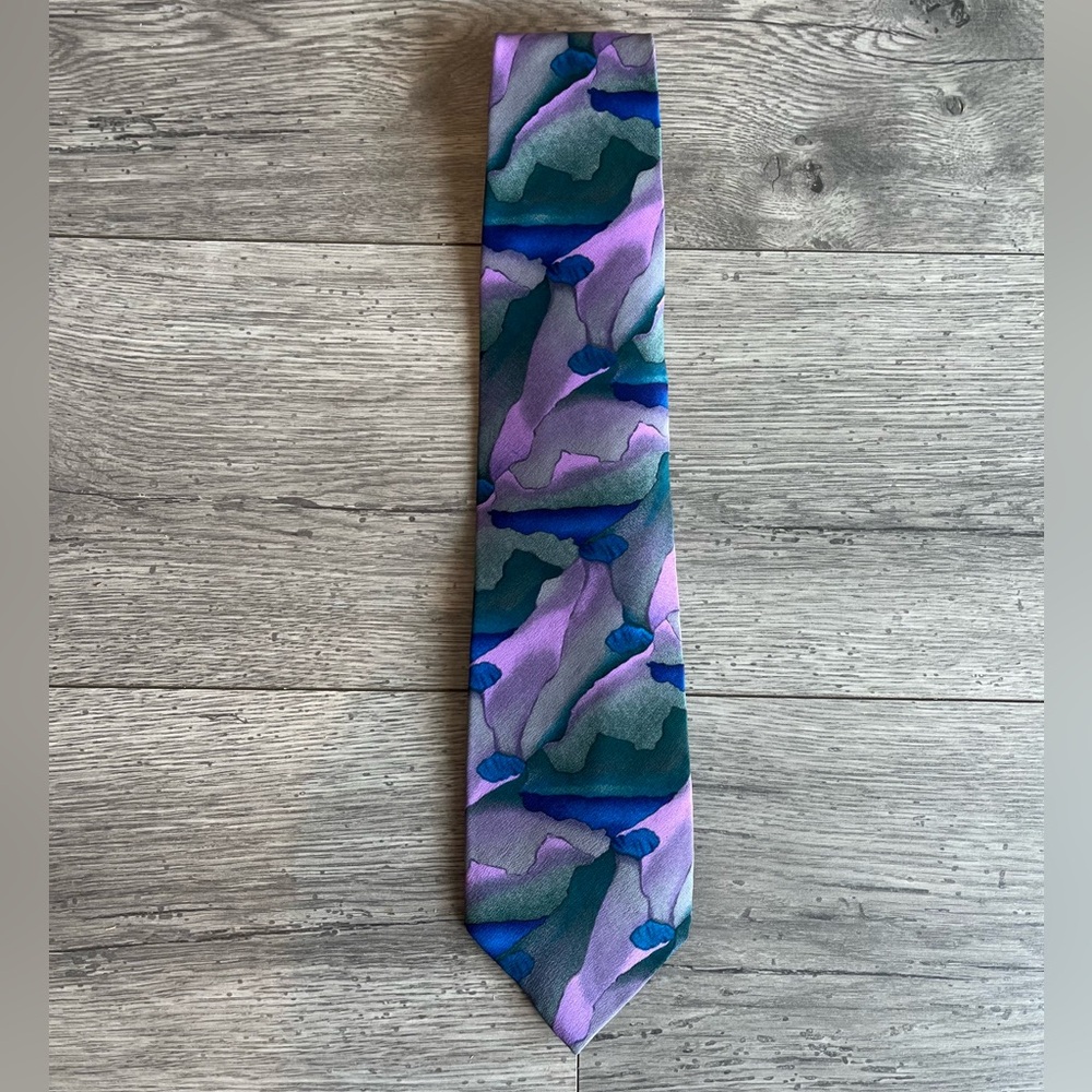 J. Garcia Men’s Neck Tie Purple Green Blue Abstract Art Silk Workwear Dressy